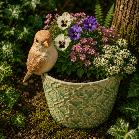 Pájaro decorativo para macetas de resina – Vista frontal