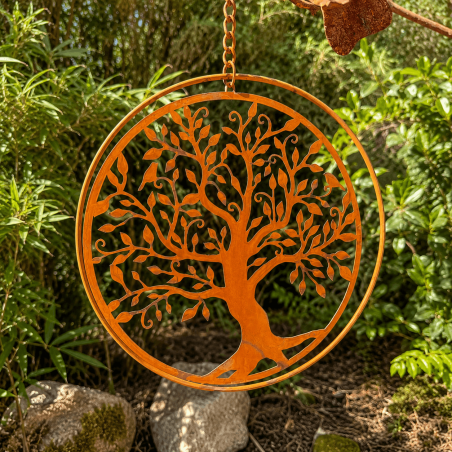 Decoración colgante árbol de la vida en metal oxidado – Vista frontal