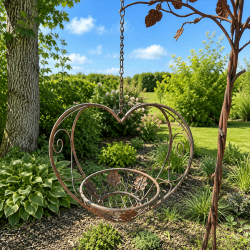 Jardinera colgante corazón de metal patinado – Vista completa